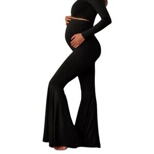 Bumpsuit Nicole Flare Pants Leggings Womens Size Small Black High Rise Maternity